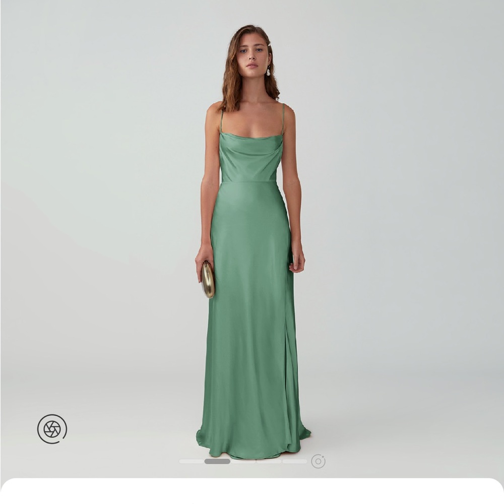 NWT Fame and Partners - Strappy Draped Gown - matte-satin_sage-green / US 2